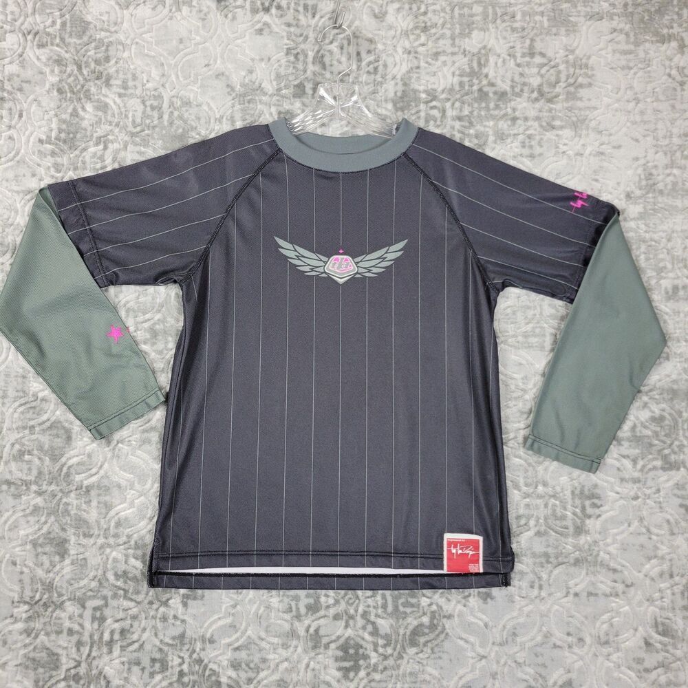 Troy Lee Designs Shirt Girls Large Gray Black Motocross Cycling Jersey